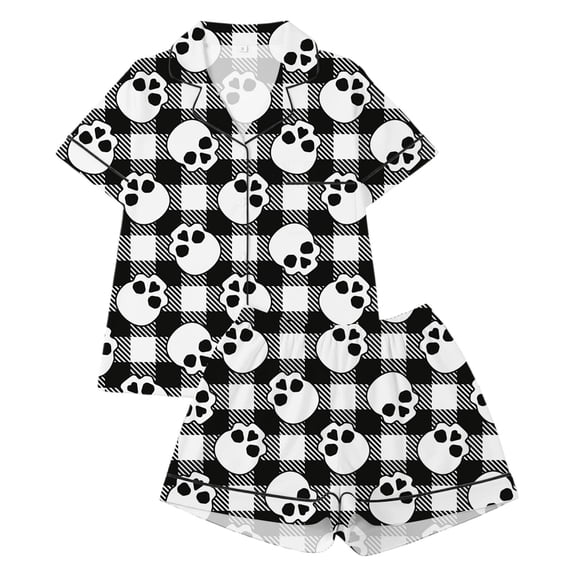 Kids Halloween Pajamas Size 1-2 Years Girls Halloween Homewear Short Sleeve Notch Collar Top with Shorts Boys Pjs White