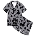 thumbnail image 1 of Kids Halloween Pajamas Size 10-11 Years Casual Sleepwear Pumpkin Bat Short Sleeve Top with Shorts Soft Girls' Pajama Sets Grey, 1 of 4