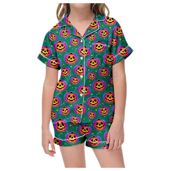 Kids Halloween Pajamas Size 4-5 Years Childrens Halloween Sleepwear Short Sleeve Top and Shorts Comfort Boys Pjs Green
