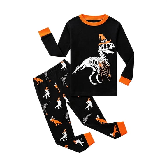 Kids Halloween Pajamas Size 4-5 Years Childrens Skeleton Print Sleepwear Long Sleeve Top with Pants Cozy Pjs for Girls Black