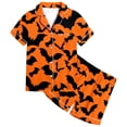 thumbnail image 1 of Kids Halloween Pajamas Size 6-7 Years Girls Holiday Nightwear Short Sleeve Top and Shorts Cozy Homewear Boys Pjs Orange, 1 of 4