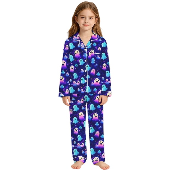 Kids Halloween Pajamas Size 7-8 Years Pattern Sleepwear Long Sleeve Top and Pants Soft Homewear Pjs for Girls Blue