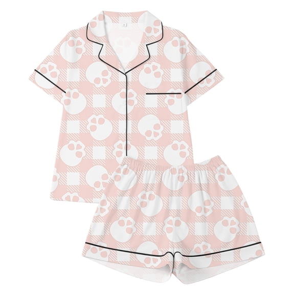 Kids Halloween Pajamas Size 9-10 Years Girls Halloween Homewear Short Sleeve Notch Collar Top with Shorts Pjs for Girls Pink