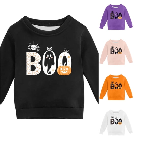 Kids Halloween Print Crewneck Sweatshirt Long Sleeve Pumpkin Pullover For Kids