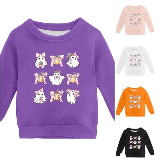 Kids Halloween Print Crewneck Sweatshirt Long Sleeve Pumpkin Pullover For Kids