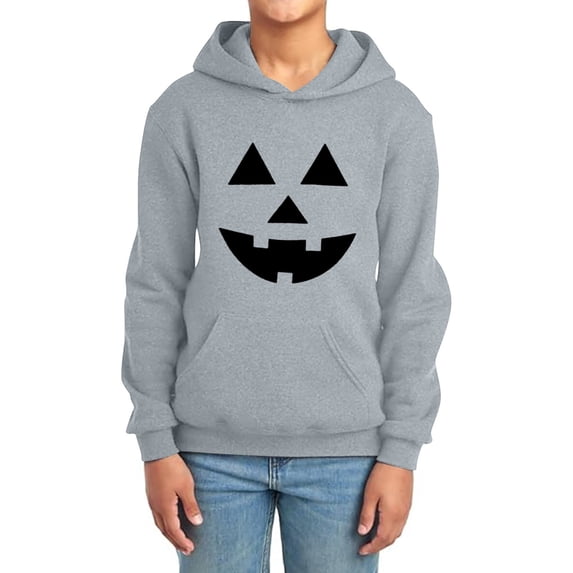 Kids Halloween Pumpkin Face Hoodie – Versatile Fall Pullover Sweatshirt for Kids Aged 1-14 Years, Soft Polyester Casual Outdoor Wear