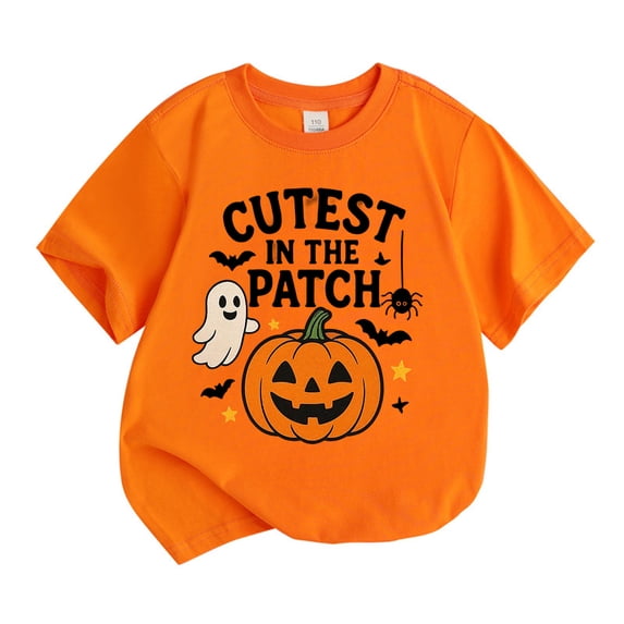 Kids Halloween Pumpkin Short Sleeve T Shirt Casual Graphic Tee For Boys Girls Comfortable Crew Neck Top Ages 3 To 13