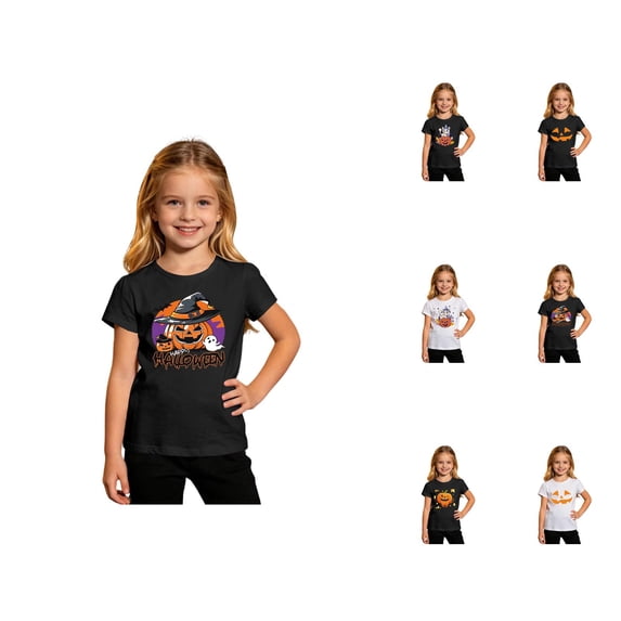Kids Halloween Shirt Short Sleeve Casual Crewneck Funny Pumpkin Graphic T Shirts for Boys Girls 2-6 Years