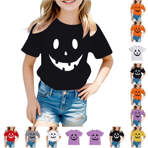 Kids Halloween Shirt Short Sleeve Cute Pattern Halloween Outfits 8-9 Years