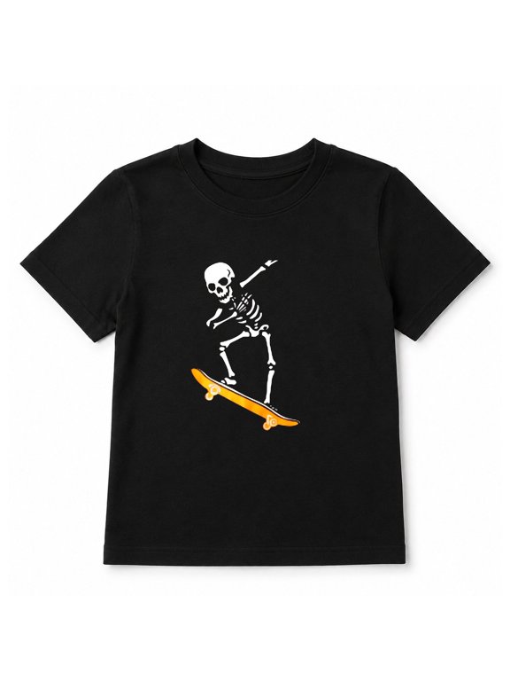 Kids Halloween Shirt Skeleton Skater Graphic Funny Bones Skateboard T Shirt