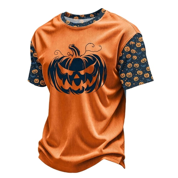 Kids Halloween Short Sleeve Crew Neck T-Shirt, Boys Raglan Contrast Pumpkin Ghost Graphic Pullover, Casual Holiday Tee for Trick-or-Treat Party Daily Wear(Orange1,4-5 Years)