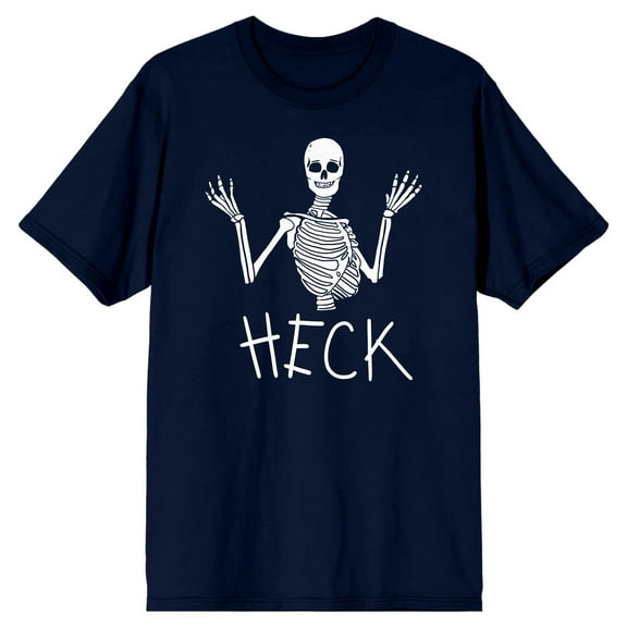 Kids Halloween Shrugging Skeleton Heck Youth Navy Blue Short Sleeve Crew Neck Tee-XL