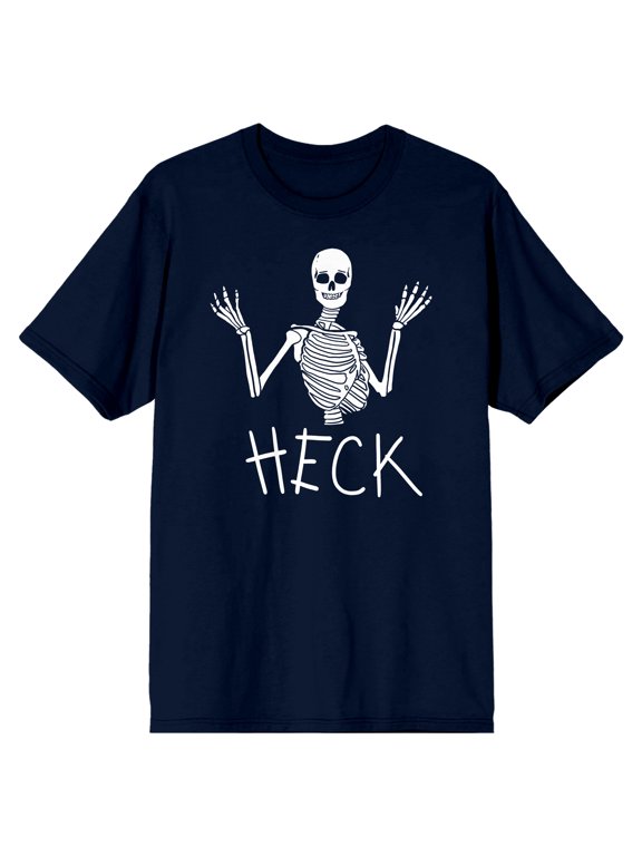 Kids Halloween Shrugging Skeleton Heck Youth Navy Blue Short Sleeve Crew Neck Tee-XXL