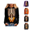 thumbnail image 1 of Kids Halloween Skeleton Print Long Sleeve Top Crewneck Casual T-shirt for Children Ages 3-14 Years, 1 of 4