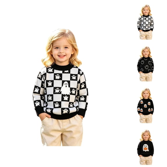 Kids Halloween Sweater Boys Girls Toddler Long Sleeve Cute Ghost Pattern Crewneck Pullover Sweaters 1-4 Years