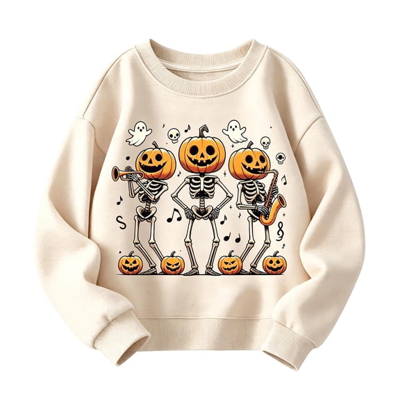 Kids Halloween Sweatshirt Girls Boys Skeleton Pumpkin Ghost Toddler Shirt Crewneck Long Sleeve Graphic Tops