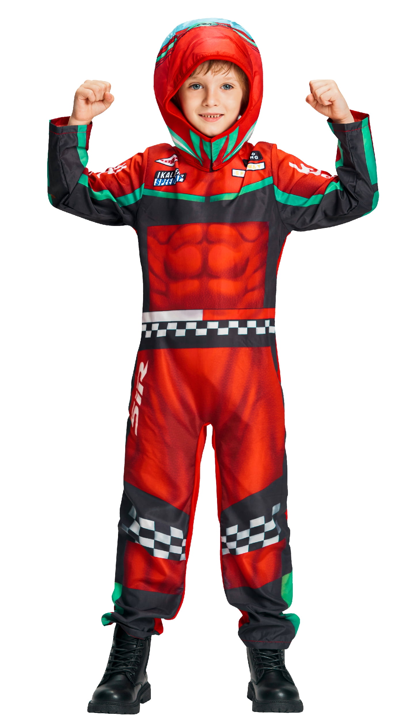 Kids Hallowen Racer Costume, Racing Driver Muscle Jumpsuit with Soft ...
