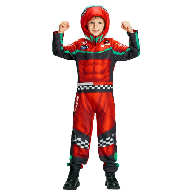 Kids Hallowen Racer Costume, Racing Driver Muscle Jumpsuit with Soft ...