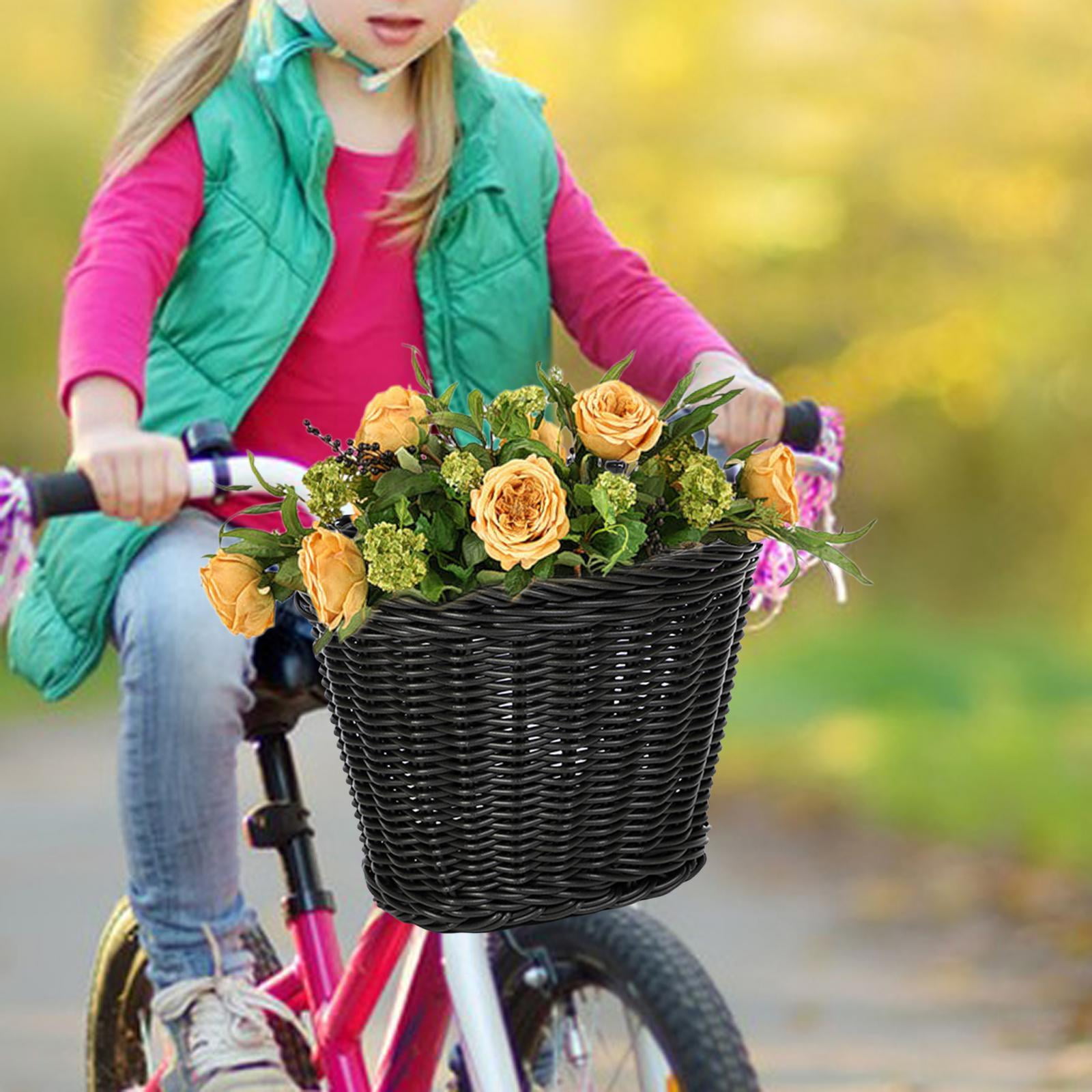 Kids Handlebar Bike Basket Imitation Rattan Detachable Basket Container