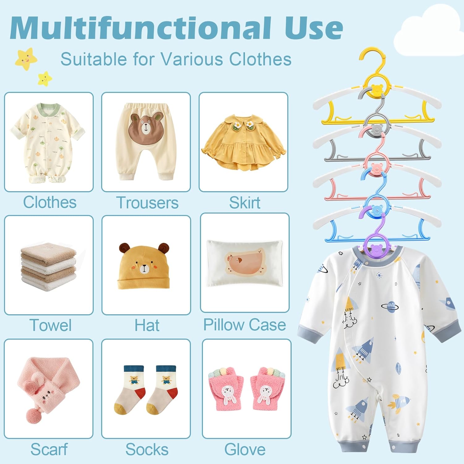 Kids Hangers 40 Pack Baby Hangers for Nursery Closet, 11-14.5" Extendable Adjustable Non-Slip Baby Clothes Hangers Toddler Infant Pants Hangers Plastic for Baby Girls Boys Children Newborn