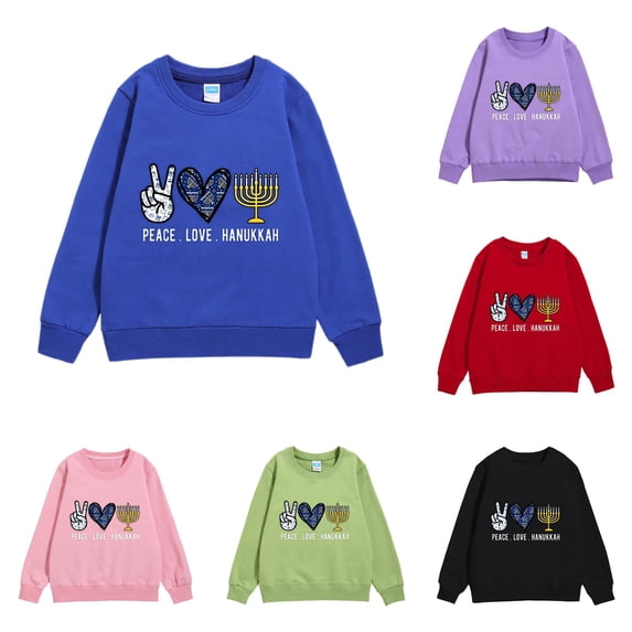 Kids Hanukkah Menorah Print Warm Crewneck Sweatershirt Long Sleeve