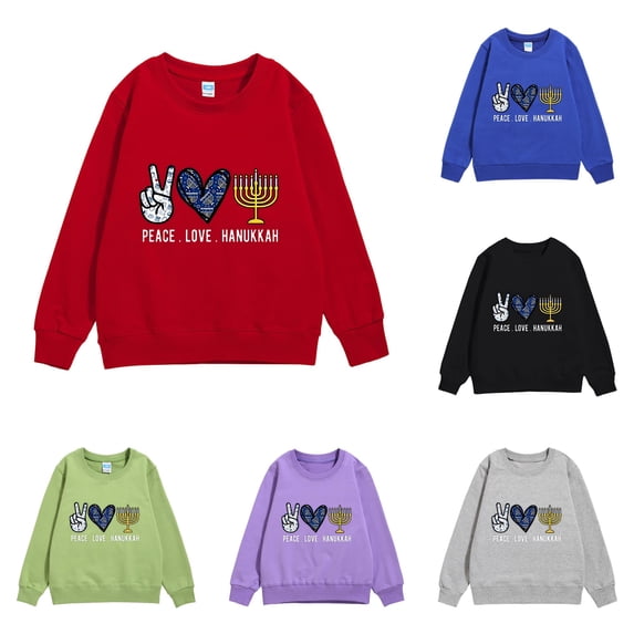 Kids Hanukkah Menorah Print Warm Crewneck Sweatershirt Long Sleeve