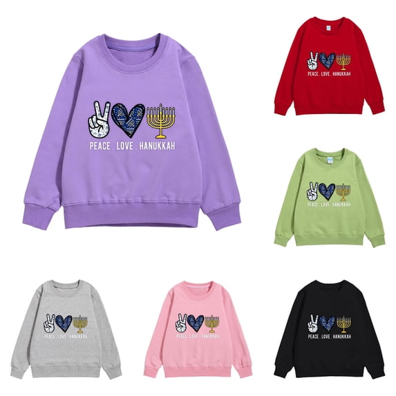 Kids Hanukkah Menorah Print Warm Crewneck Sweatershirt Long Sleeve