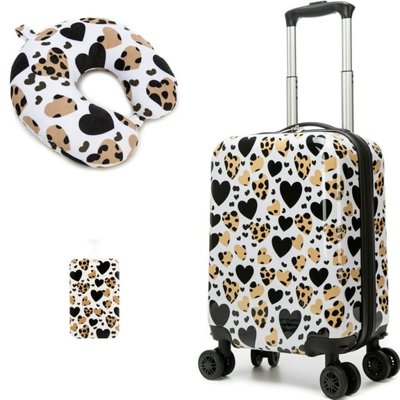 Kids Hardshell Luggage Sets 2 Piece Suitcases for Girls Women with Wheels Airline Approved 16 Inch Suitcase with Neck Pillow Airplane