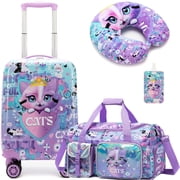 Kids Rolling Luggage Sets for Girls Cute Carry on Suitcases Hardshell with Wheels Airline Approved 16 Inch Suitcase with Travel Pillow