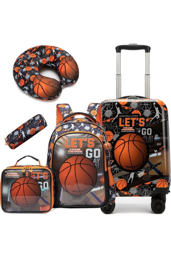 Kids Hardshell Luggage Sets with Wheels 5 Piece Rolling Carry on Suitcase for Boys Travel Pillow Backpack for School 16 inch