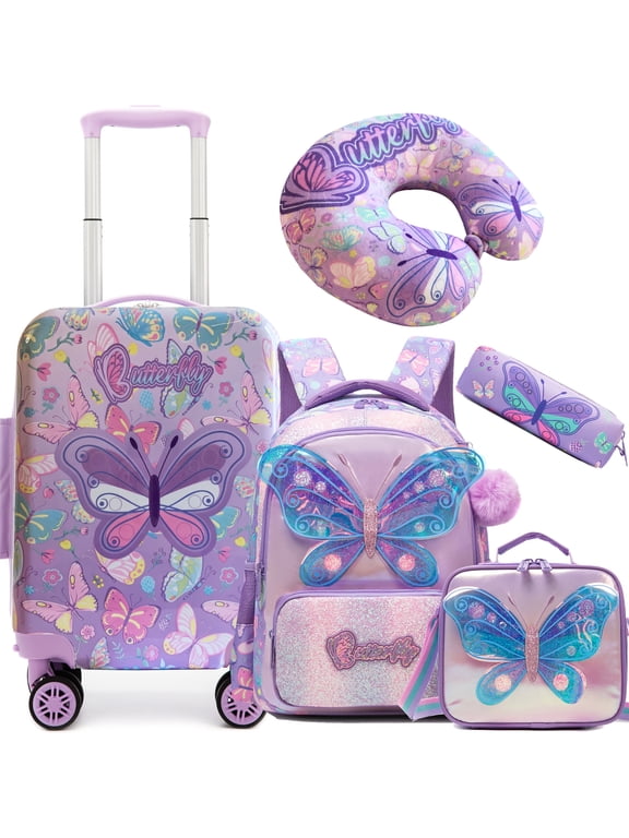 Kids Hardshell Luggage Sets with Wheels Carry on Suitcases for Girls with Travel Pillow Airline Approved 16 Inch