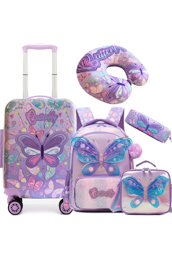Kids Hardshell Luggage Sets with Wheels Carry on Suitcases for Girls with Travel Pillow Airline Approved 16 Inch