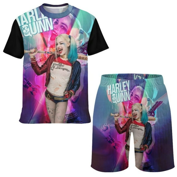 Kids Harley Quinn T Shirt Shorts Set 2 Piece Graphic Short Sleeve Outfit Set for Boys Girls