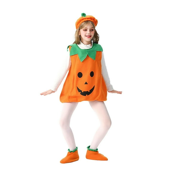 Kids Harvest Romper Set - Pumpkin Print Play Outfit with Detachable Hat for Fall Festivals & Photo Props