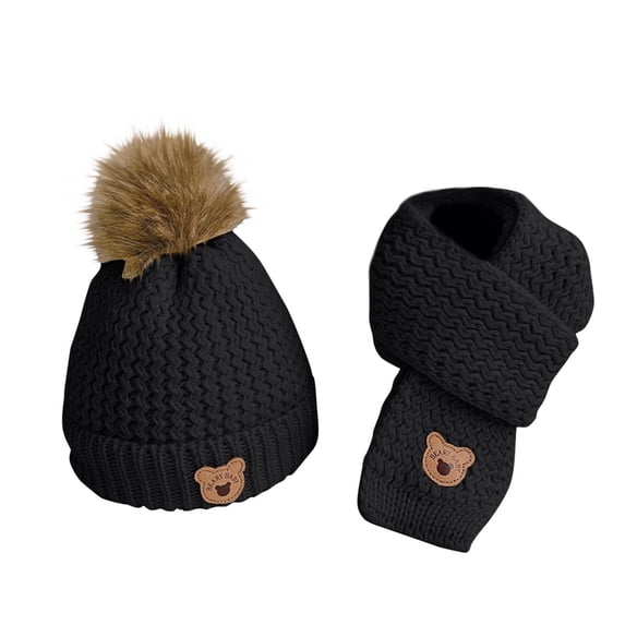 Kids Hat Scarf Set Winter Knit Bear Style Boys Girls Warm 2 Piece Toddler Outdoor Cozy Holiday Gift Snow