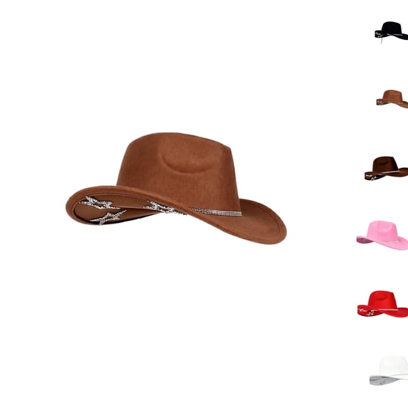 Kids Hat Sparkle Rhinestone Star Cowboy Hat, Wide Brim Western Cowgirl Hat, Soft Felt Party Costume Hat for Birthday Party Dress Up Brown
