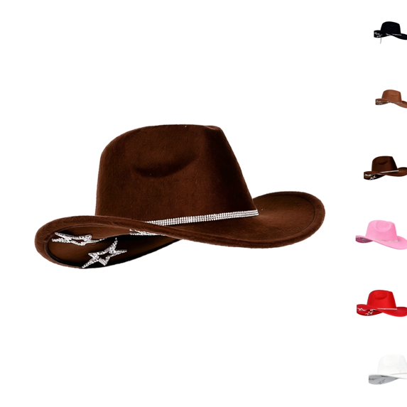 Kids Hat Sparkle Rhinestone Star Cowboy Hat, Wide Brim Western Cowgirl Hat, Soft Felt Party Costume Hat for Birthday Party Dress Up Coffee