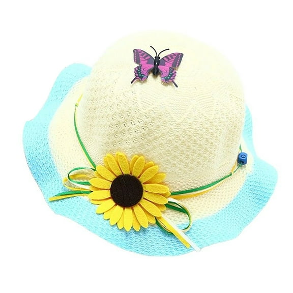 WUXIAN Kids Hat Sunflower And Bow Decoration Lightweight Breathable Brim Summer Beach Hat For Outdoor Play Travel Sun Hat