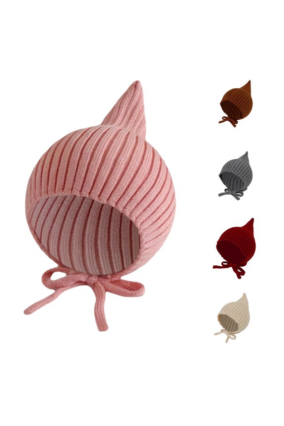 Kids Hats & Caps - Winter Knitted Ear Baby Hat for Daily Casual Use Suitable for 2M-2Y Boys & Girls Soft Yarn Cap for Holiday Photoshoot