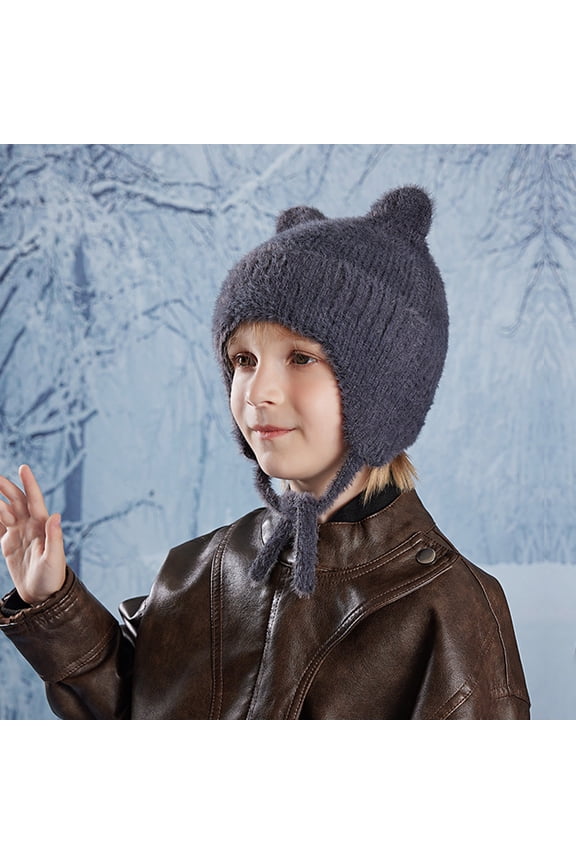 Kids Hats & Caps Winter Warm Hooded Cap for Kids with Scarf Knit Baby Care Protective Headgear