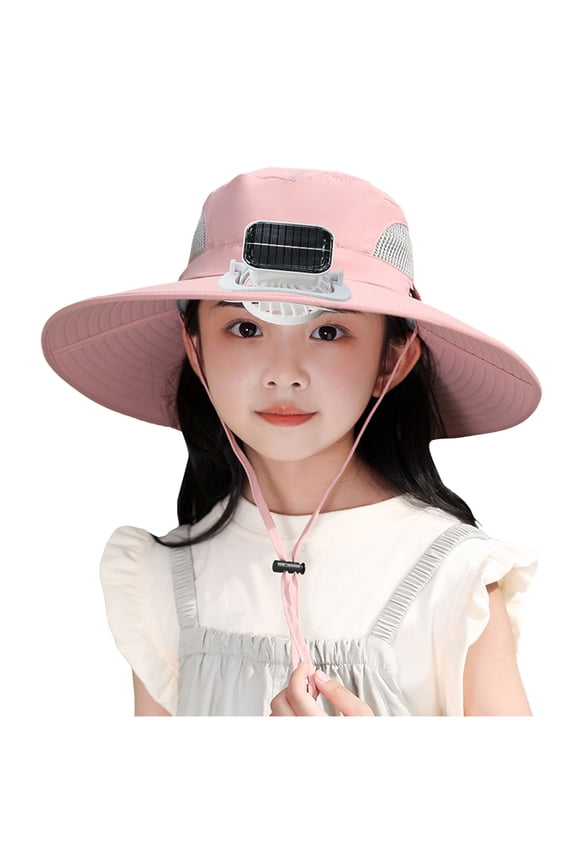 Kids Hats for Summer Solar Fan Hat for Kids - Wide Brim Sun Hat with Solar Powered Fan, Adjustable & UPF 50+ Sun Hat for Kids Bucket Hats for Girls