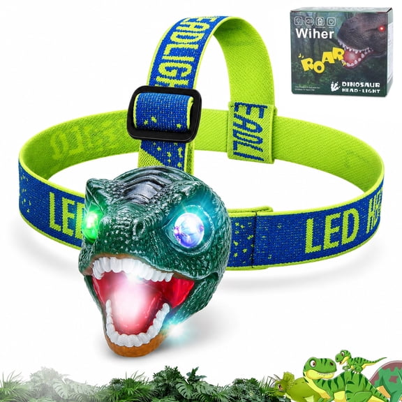 Kids Headlamp, Dinosaur LED Headlamp for Kids Roar & Silent Mode, T-Rex Dinosaur Toys for Kids 3-8, Camping Gear, Christmas Gifts for Boys Girls Adults(Green)