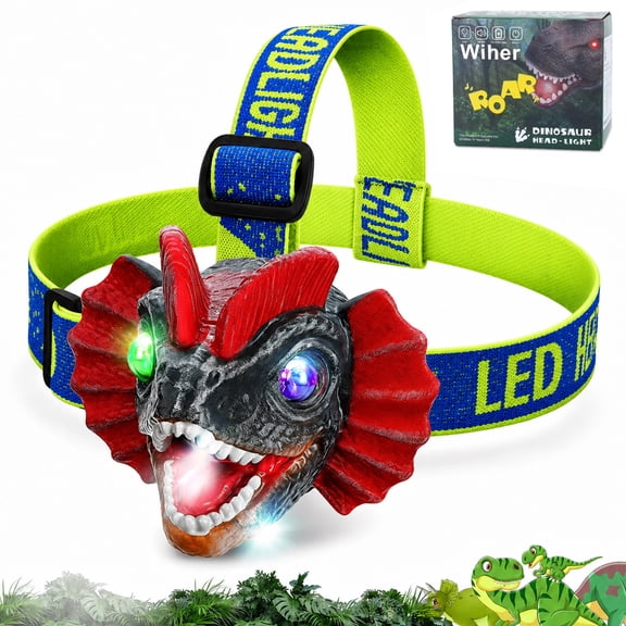 Kids Headlamp, Dinosaur LED Headlamp for Kids Roar & Silent Mode, T-Rex Dinosaur Toys for Kids 3-8, Camping Gear, Christmas Gifts for Boys Girls Adults(Red)