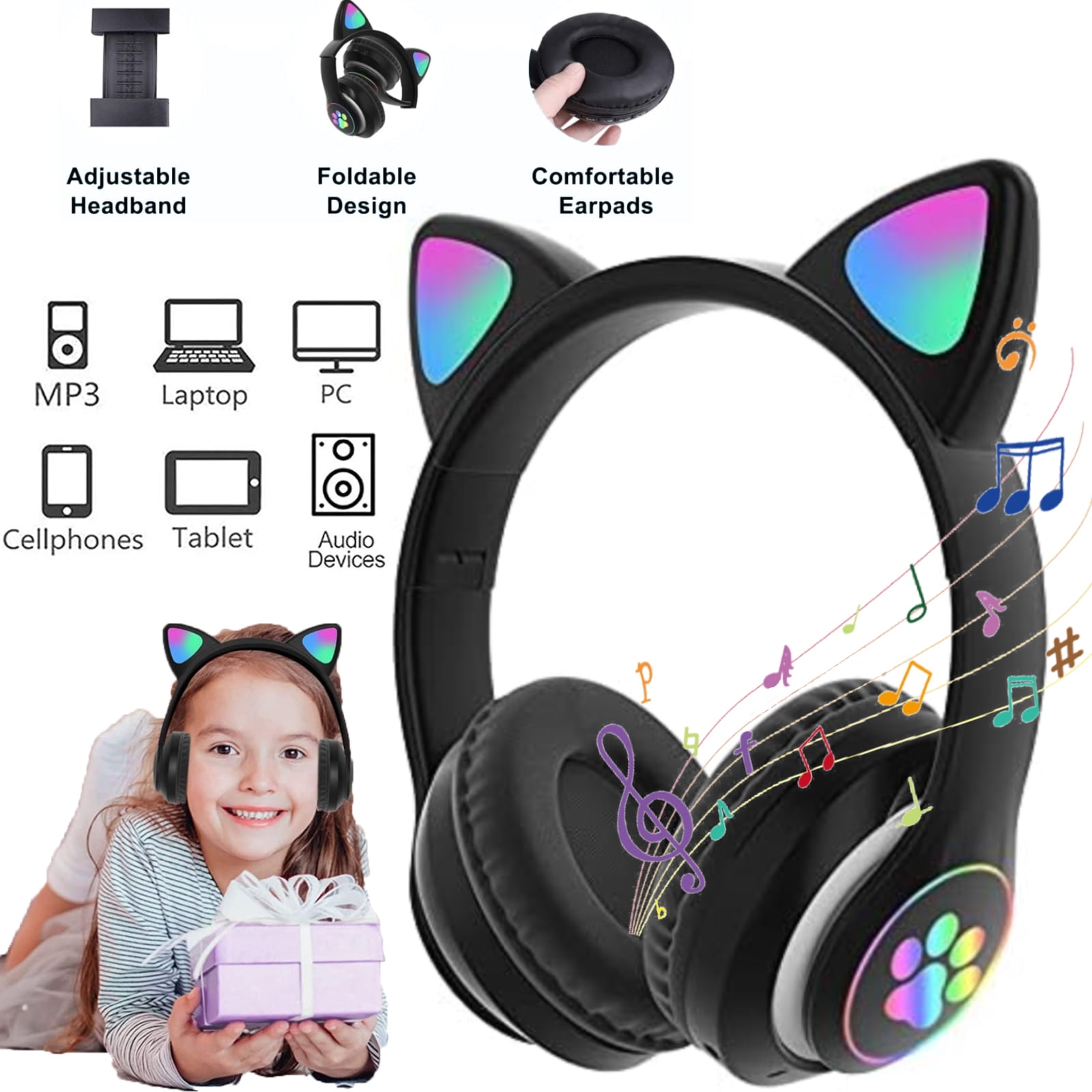 Bluetooth-Kopfhörer Mit Katzenohren – Kabellos & Kabelgebunden, LED-Lichter, Mikrofon, Für Kinder & Erwachsene