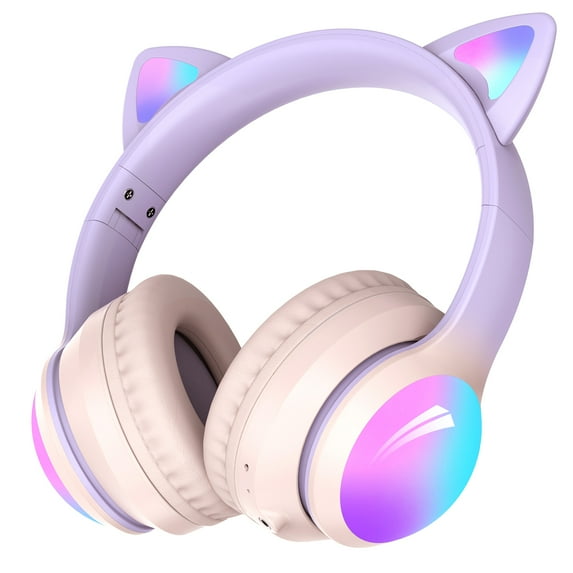 Kids Headphones for Girls Boys, Kid Odyssey Cat Ear Wireless Headphones, LED Light up Bluetooth over Ear Headphones for Toddler Boy Girl Teen Children
