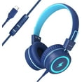 thumbnail image 1 of Kids Headphones with LED Lights for School, Upgrade USB Type C Kid Headphone with Microphone, Volume Limiter 85/94dB, Wired On Ear Headphones for Boys/Girls/Tablet/Travel -Blue, 1 of 7