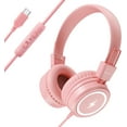 thumbnail image 1 of Kids Headphones with LED Lights for School, Upgrade USB Type C Kid Headphone with Microphone, Volume Limiter 85/94dB, Wired On Ear Headphones for Boys/Girls/Tablet/Travel -Pink, 1 of 7