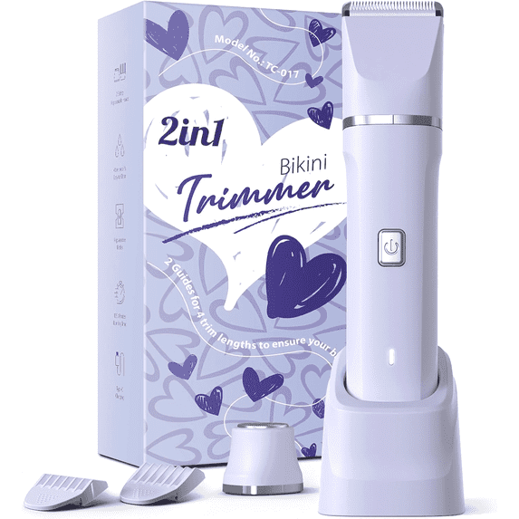 Bikini Trimmer for Women -Painless Electric Razors for Silk Skin,Cordless Wet/Dry Body Shaver for Trip,Replaceable Lady Facial Groomer, IPX7 Waterproof & Easy Cleaning, Ceramic Blade, USB Charge Dock