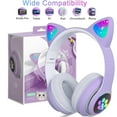 thumbnail image 1 of HQinX Kids Headphones, Wireless Bluetooth Cat Ear Headset, LED Light Up Foldable Over Ear, Stereo Sound with Mic & TF Card (Purple), 1 of 12