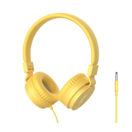 Kids Headphones for School, Headphones for Boys Girls, Foldable Wired Kid Earphones,Lightweight Over-Ear Design & Tangle-Free Cord & Adjustable Headband for School/Travel (YELLOW)
